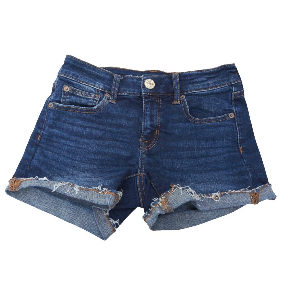 American Eagle Shortie Jean Short Women 0 24 Inch Distressed Frayed Cut Off Blue